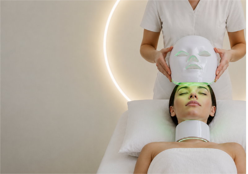 A practitioner placing the EOS-X mask during an in-clinic treatment